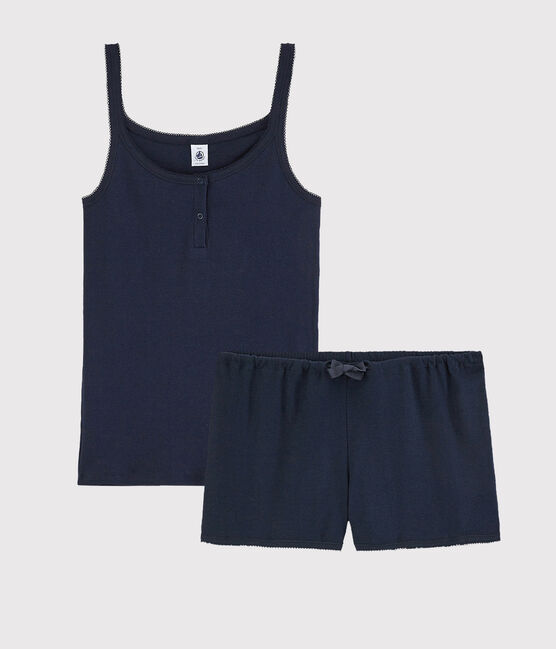 Kinder-Kurzpyjama aus Baumwolle mit Marinemotiv für Mädchen/Damen blau SMOKING
