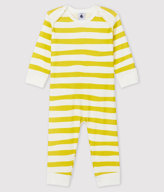 Baby-Strampler aus Rippstrick ohne Druckknöpfe gelb BLE/weiss MARSHMALLOW