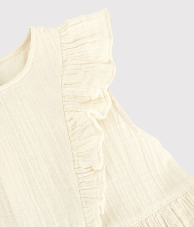 Kleid aus Bio-Baumwollgaze f&uuml;r M&auml;dchen weiss
