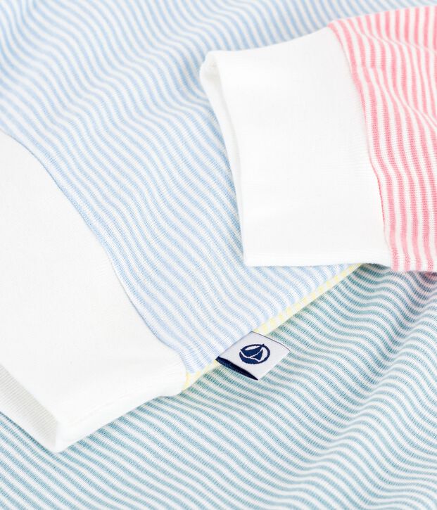 Damen-Pyjama aus Baumwolle mit Streifen weiss/vielfarbig