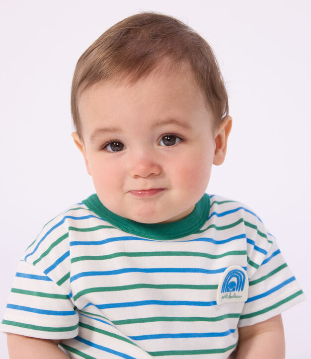 Kurz&auml;rmeliges Baby-T-Shirt aus Baumwolle mit Streifen weiss/vielfarbig