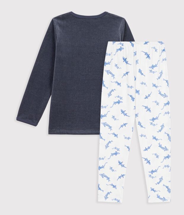Pyjama  en coton weiss/blau/vielfarbig