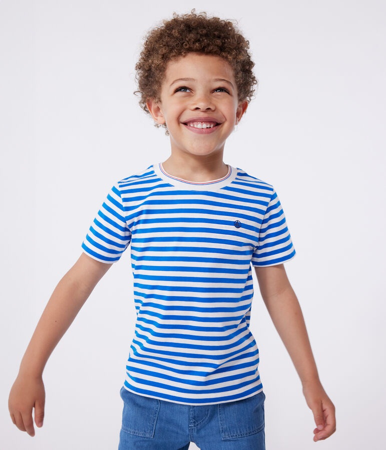 Kurz&auml;rmeliges Kinder-T-Shirt aus Baumwolle mit Streifen blau/weiss