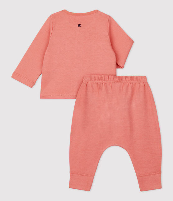 Einfarbiges Zweiteiliges Baby-Set aus Bio-Doppeljersey rosa PAPAYE