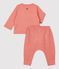 Einfarbiges Zweiteiliges Baby-Set aus Bio-Doppeljersey rosa PAPAYE