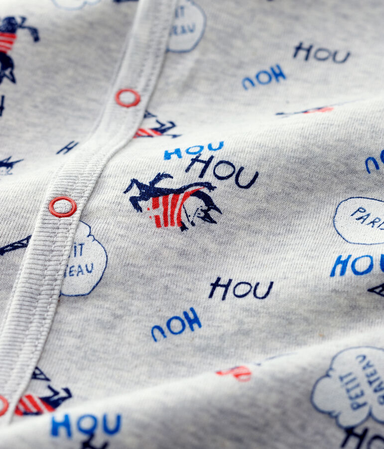 Baby-Strampler ohne F&uuml;&szlig;e aus Bio-Baumwolle mit Paris-Motiv grau BELUGA/weiss MULTICO