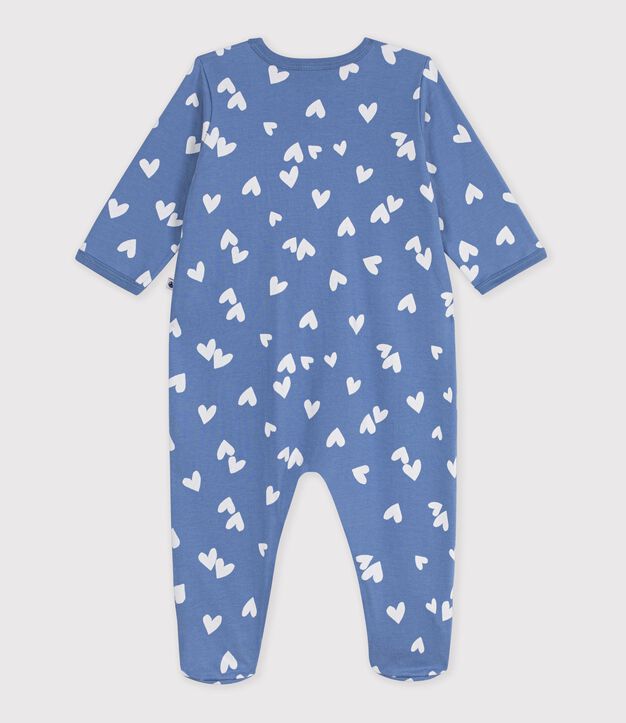 Strampler aus Molton mit Herzmotiven blau/weiss