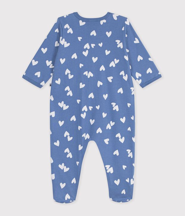 Strampler aus Molton mit Herzmotiven blau/weiss