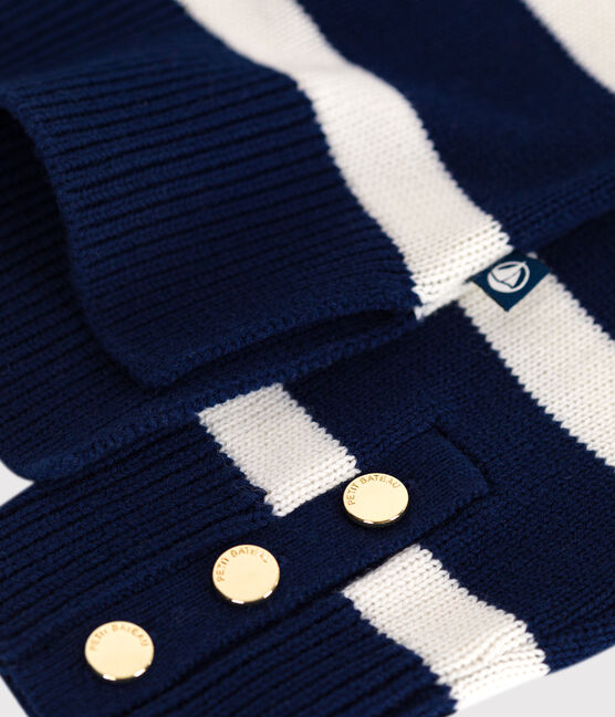 Damen-Pullover mit Stehkragen aus Wolle und Baumwolle mit Streifen blau SOIR/ MARSHMALLOW