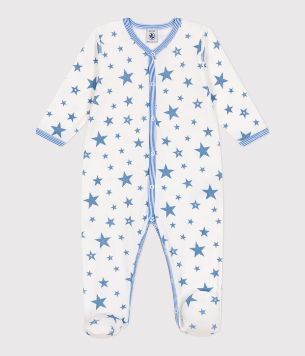 Strampler aus Nicki mit Sternmotiv weiss/blau
