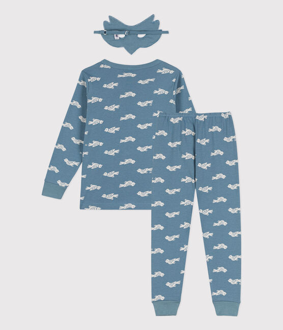 Kinderpyjama und Maske aus Baumwolle für Mädchen blau ROVER/weiss MARSHMALLOW
