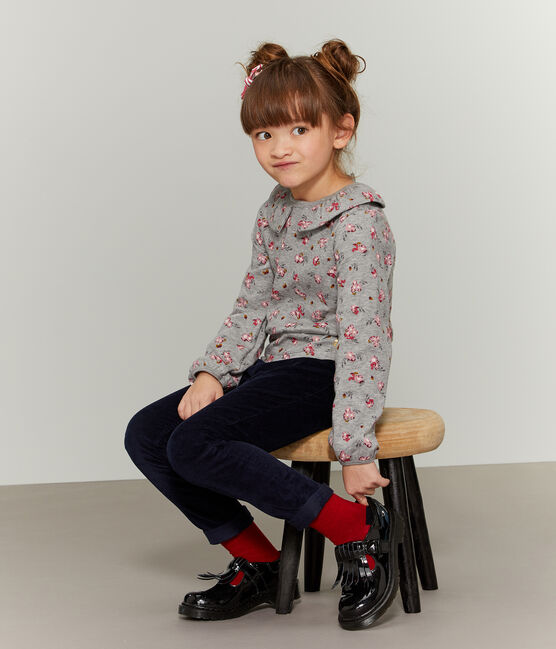 Langärmeliges Kinder-T-Shirt Mädchen grau BELUGA/weiss MULTICO
