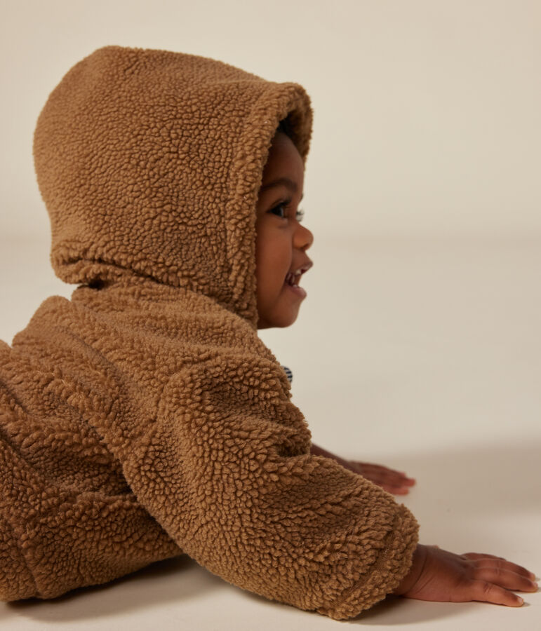 Baby-Jacke mit Kapuze aus Sherpa braun BRINDILLE
