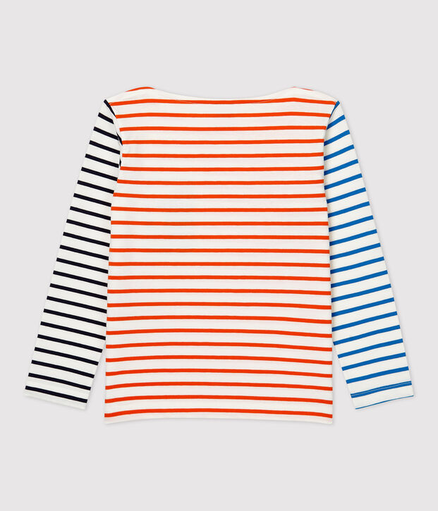 Lang&auml;rmeliges Kinder-T-Shirt f&uuml;r M&auml;dchen / Jungen weiss/orange/vielfarbig