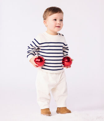 Baby-Pullover im Marine-Look aus Wolle und Baumwolle mit Streifen