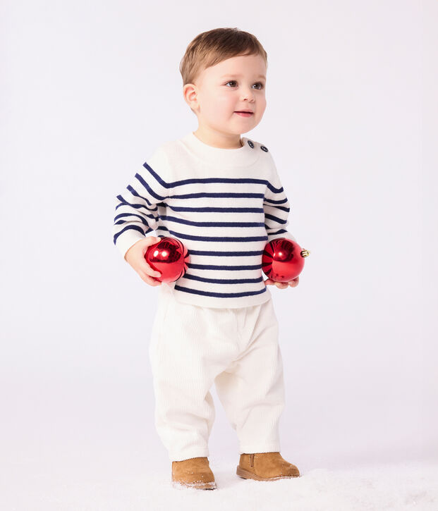 Baby-Pullover im Marine-Look aus Wolle und Baumwolle mit Streifen blau/blau