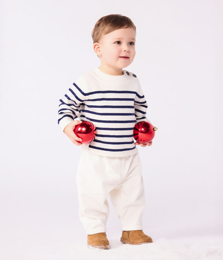 Baby-Pullover im Marine-Look aus Wolle und Baumwolle mit Streifen blau/blau
