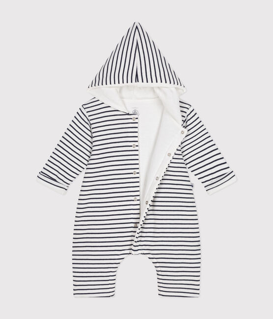Langer, wattierter Baby-Overall mit Kapuze aus Baumwolle weiss MARSHMALLOW/blau SMOKING