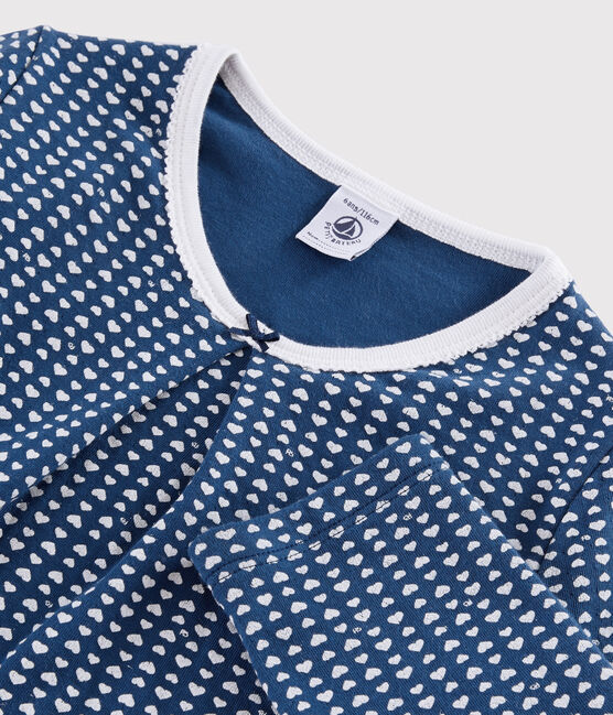 Kinderpyjama aus Doppeljersey mit Herzchen-Print für Mädchen blau MAJOR/weiss MARSHMALLOW