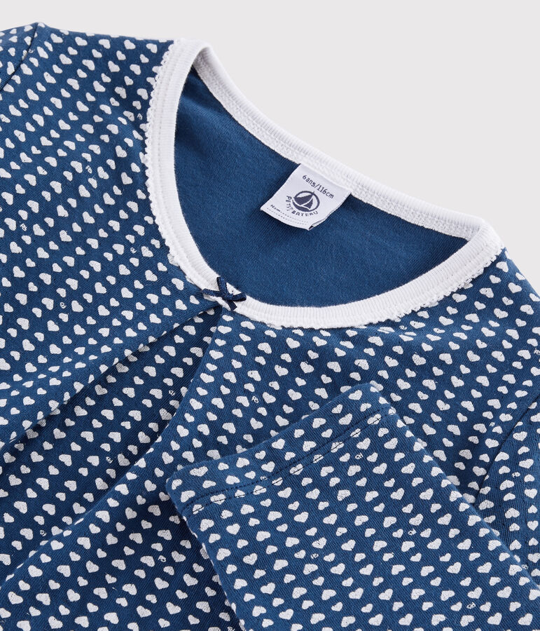 Kinderpyjama aus Doppeljersey mit Herzchen-Print f&uuml;r M&auml;dchen blau/weiss
