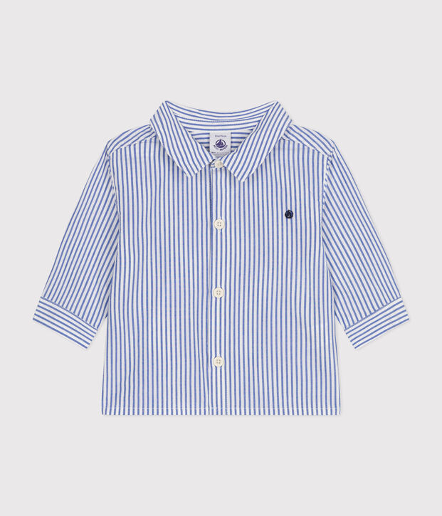 Gestreiftes Baby-Hemd aus Popeline blau/weiss