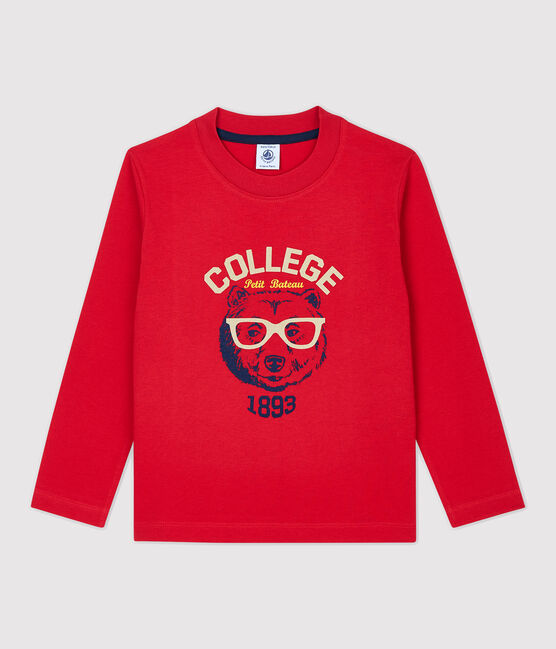 Langärmeliges Kinder-T-Shirt aus Baumwolle für Jungen rot TERKUIT