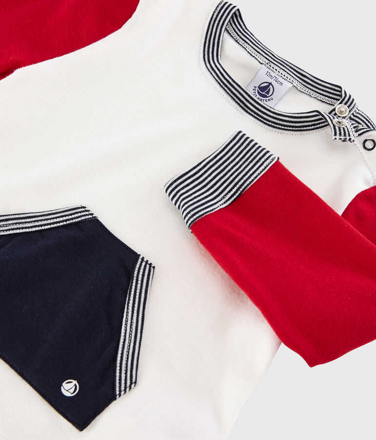 Colorblock-Baby-T-Shirt f&uuml;r Jungen weiss MARSHMALLOW/rot TERKUIT