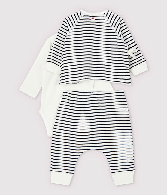 Dreiteiliges Baby-Set aus Doppeljersey aus Bio-Baumwolle weiss MARSHMALLOW/blau SMOKING