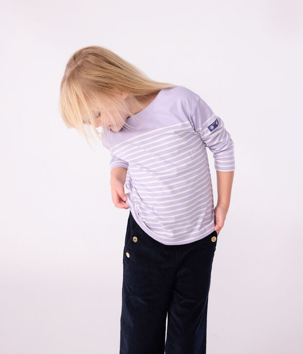 Kinder-Streifenshirt Marini&egrave;re aus Baumwolle violett/naturfarben