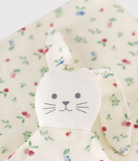 Baby-Kuscheltier aus bedruckter Baumwolle weiss MARSHMALLOW/weiss MULTICO