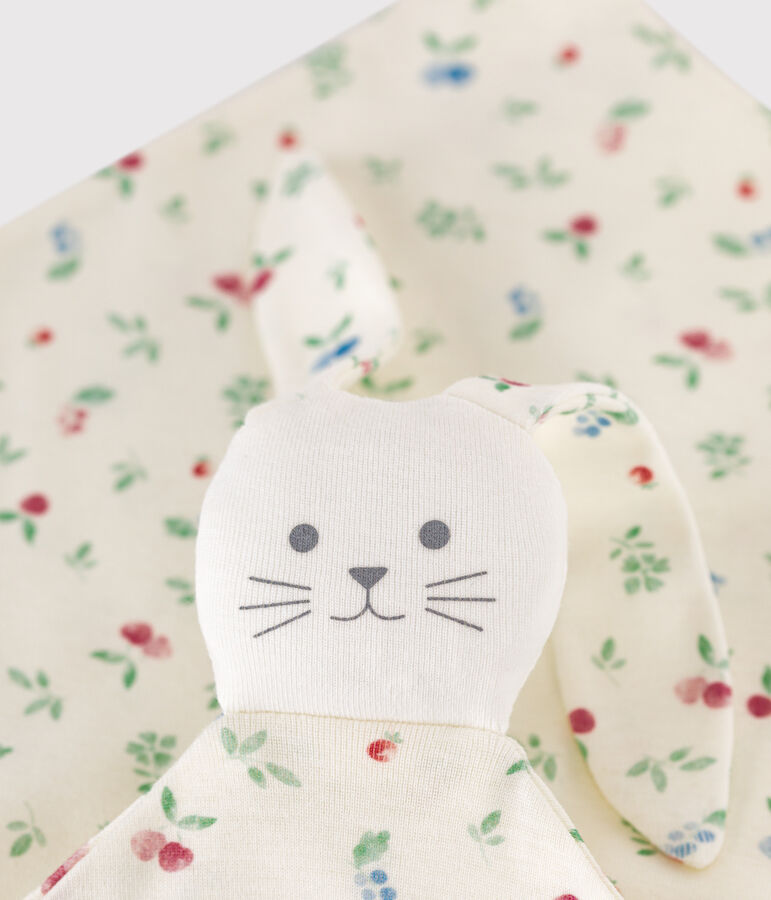 Baby-Kuscheltier aus bedruckter Baumwolle weiss/vielfarbig