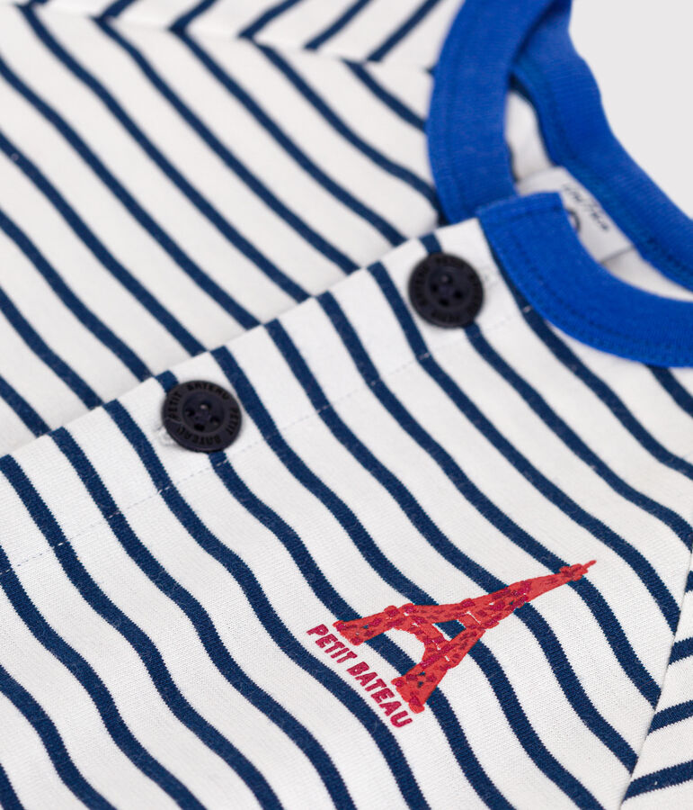 Baby Kurz-Overall aus feinem Jersey weiss/blau