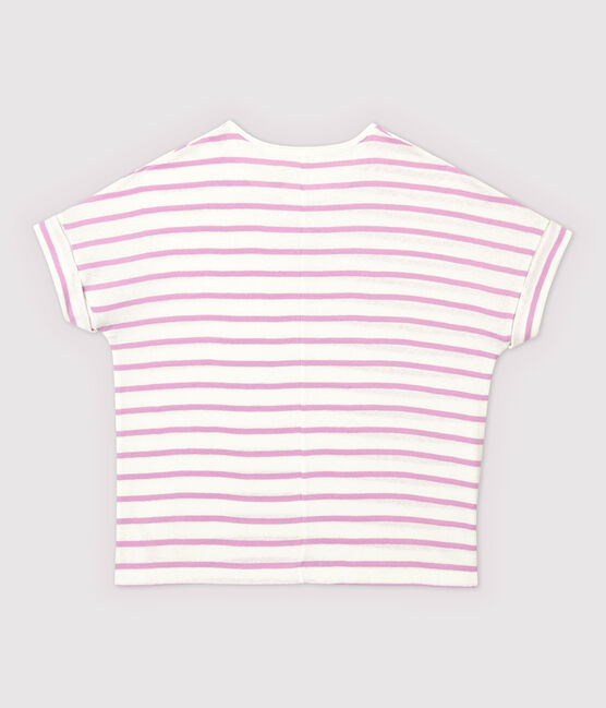 T-Shirt aus Baumwolle/gestreiftem Leinen Damen weiss MARSHMALLOW/rosa BOHEME
