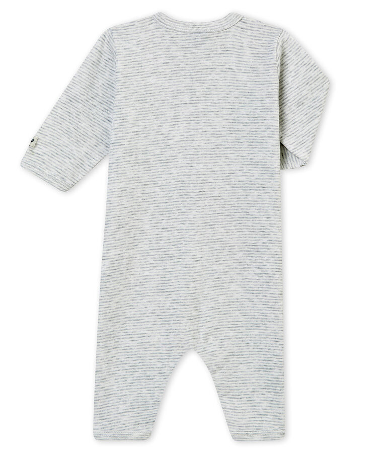 Baby Jungen Strampler ohne Fu&szlig;. grau/weiss