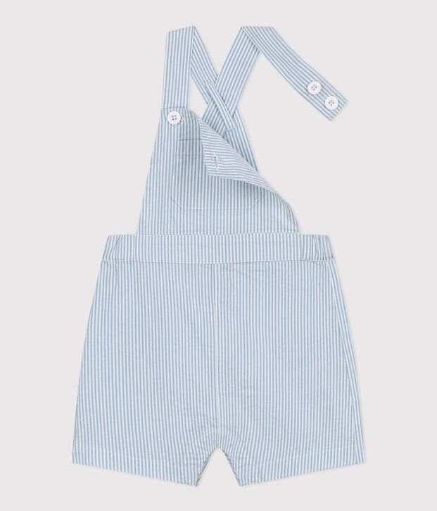 Kurzbeinige Baby-Latzhose aus Baumwolle mit Streifen blau/blau