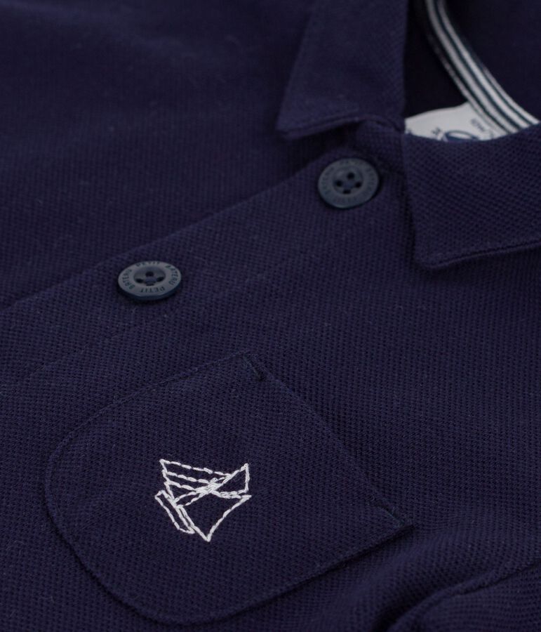 Baby-Kurzoverall mit Polokragen aus einfarbiger Baumwolle blau