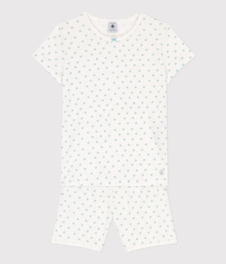 Kinderkuzpyjama aus Baumwolle mit Polka-Dot-Muster f&uuml;r M&auml;dchen weiss/gr&uuml;n