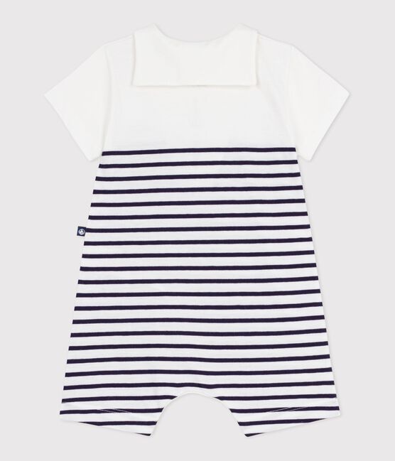Baby-Kurzoverall mit Matrosenkragen aus gestreifter Baumwolle blau MARSHMALLOW/ SOIR
