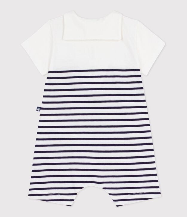 Baby-Kurzoverall mit Matrosenkragen aus gestreifter Baumwolle blau/blau