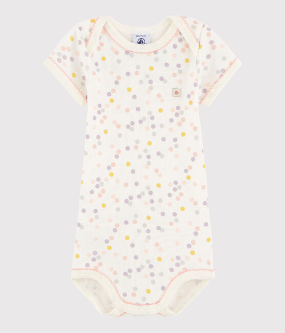 Kurzärmeliger Baby-Body Mädchen rosa CHARME/weiss MARSHMALLOW