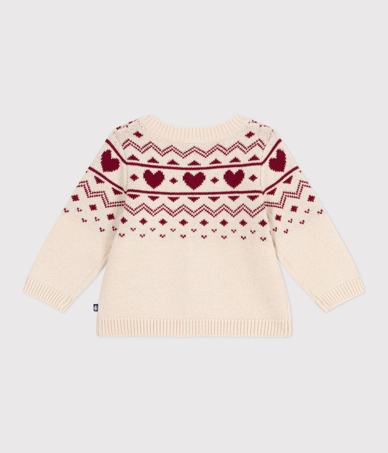 Baby-Cardigan aus Woll- und Baumwollstrick mit Herzmotiv naturfarben/rot