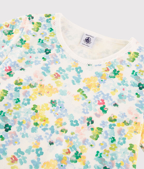 Kinderpyjama aus Baumwolle mit Blumenmuster im Aquarell-Stil für Mädchen weiss MARSHMALLOW/weiss MULTICO