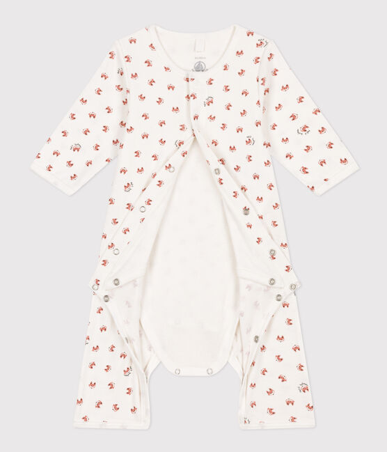 Baby-Bodyjama aus Rippstrick ohne Füße weiss MARSHMALLOW/weiss MULTICO