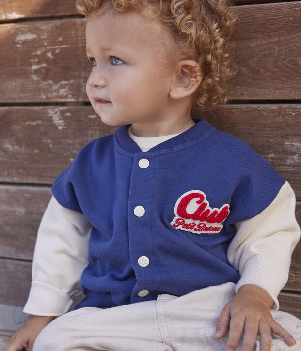 Baby College-Jacke aus Molton blau/naturfarben