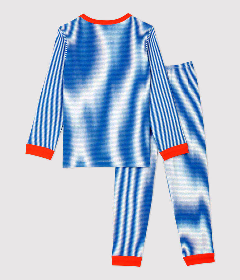 Kinderpyjama aus Baumwolle mit Ringelstreifen f&uuml;r Jungen blau/weiss