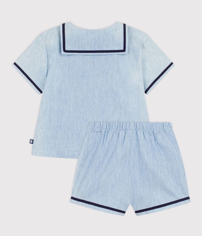 2-teiliges Baby-Set aus Chambray, T-Shirt mit Matrosenkragen blau BLEU CLAIR