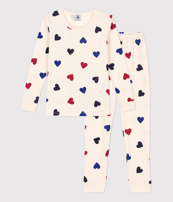 Kinderpyjama mit schmaler Passform aus Baumwolle mit Herzmuster für Mädchen weiss AVALANCHE/ MULTICO