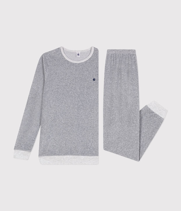 Einfarbiger Pyjama aus Nicki f&uuml;r Kinder CALCE = FUMEE CHINE