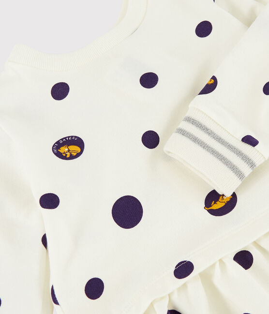 Langärmeliges Baby-Kleid für Mädchen weiss MARSHMALLOW/weiss MULTICO