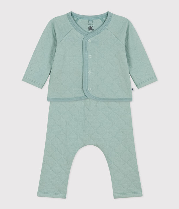 Baby-Set aus gestepptem Doppeljersey gr&uuml;n